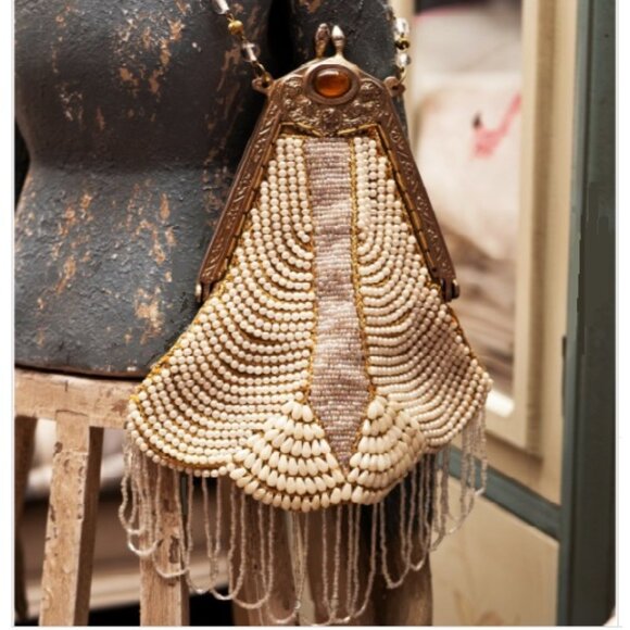 Amazing True Vintage 1920s Art Nouveau Chatelaine Bag w/ Pearls and Crystals - Picture 7 of 9